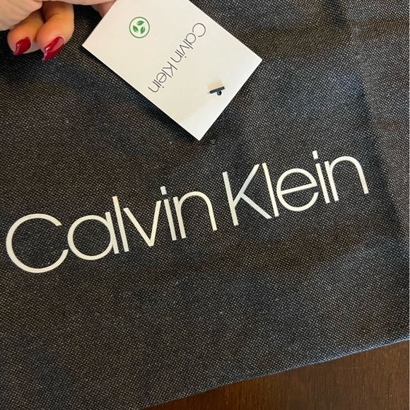 NWT Calvin Klein Reuseable Tote Bag Gray Spellout Green Bag - Picture 2 of 6
